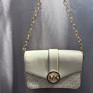 Michael Kors Carmen Medium Flap White and Gold Shoulder Bag